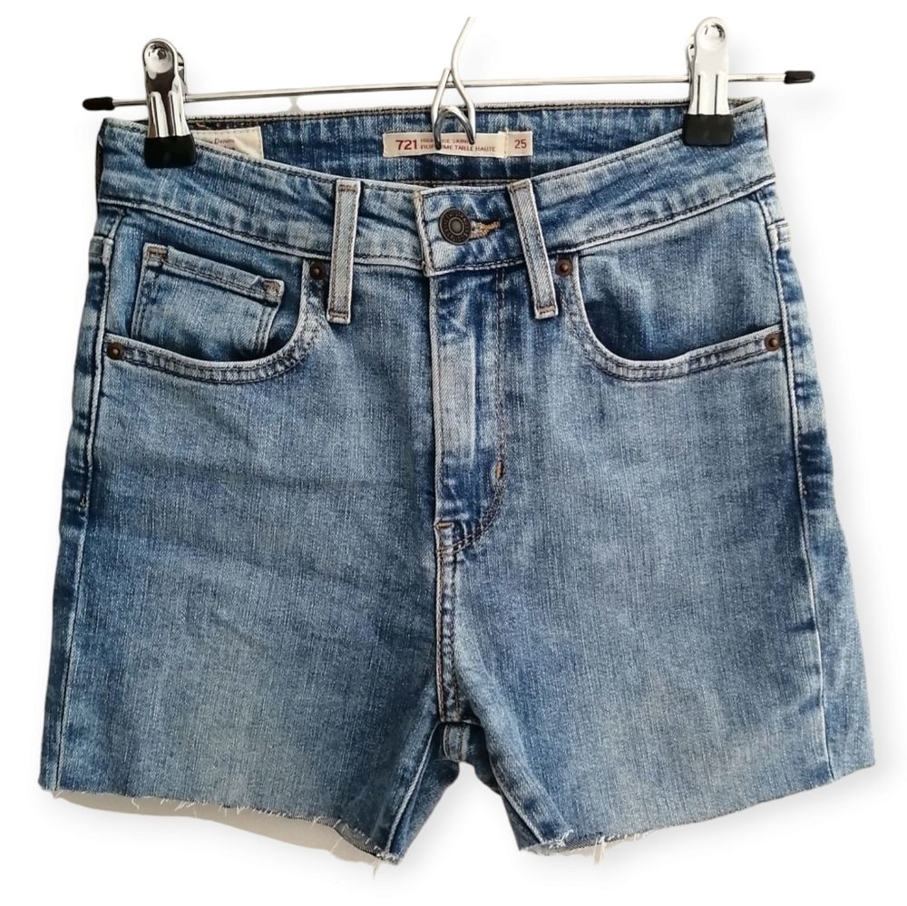 Levi's 721 High Rise Cut Off Jean Shorts Raw Hem Premium Denim Size 25
